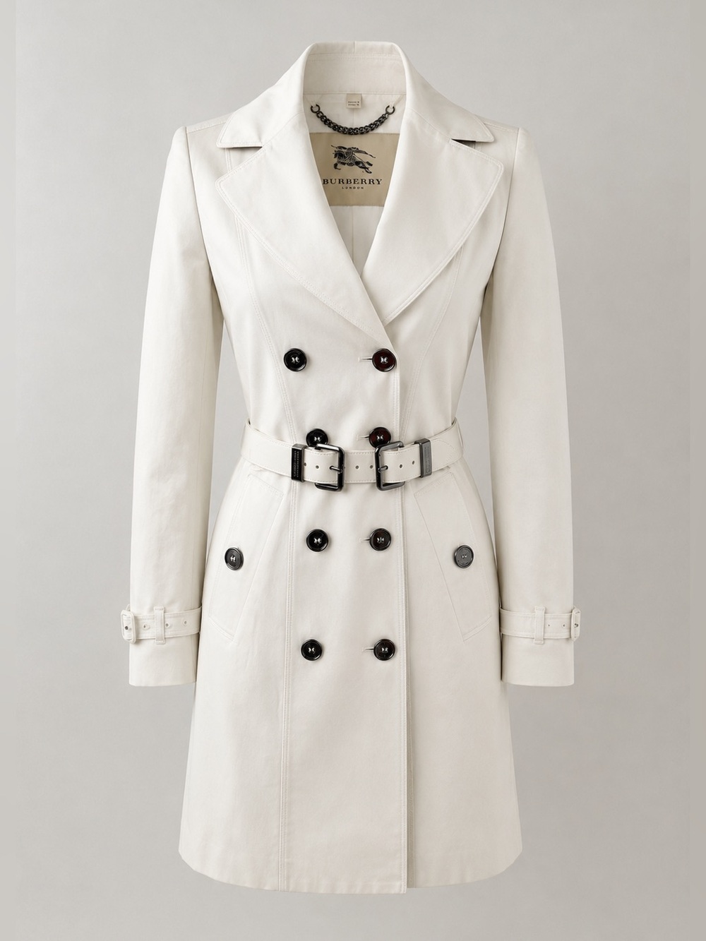 BURBERRY | Brit White Slim Fit Double Breasted Belted Trench Coat US 2 UK 4‎